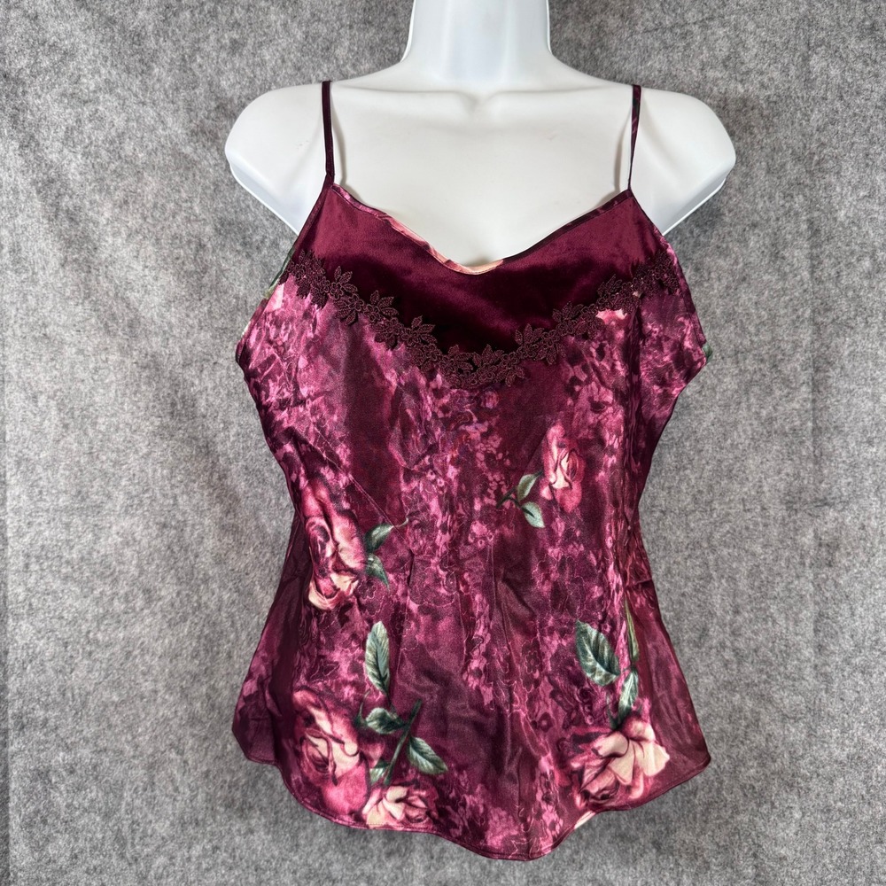 Y2K Satin Lace Velvet Camisole Babydoll Tank top Womens Medium Dark Romantic